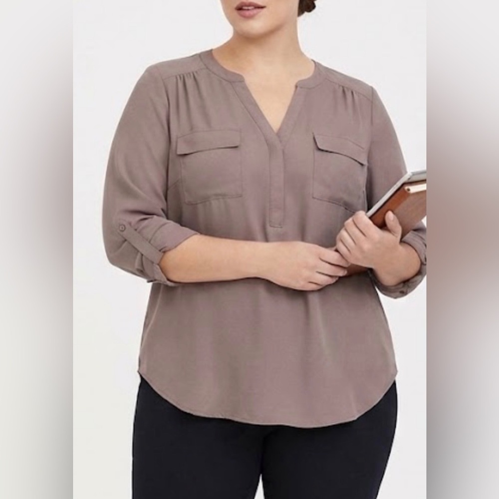 Torrid Mocha Roll-Tab Sleeve Blouse